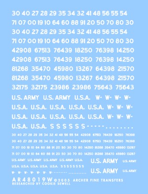 Archer Fine Transfers 1/48 US Vehicle Registration Codes (White Non-Stencil)
