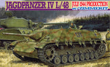 This is a plastic model kit of the Dragon Models 1/35 scale WWII German Jagdpanzer IV L/48 July 1944 Production Self-propelled gun with Zimmerit coating