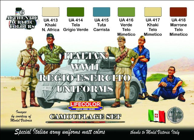 Lifecolor Acrylic Italian WWII Uniforms Camouflage Acrylic Set (6 22ml Bottles)