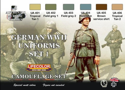 Lifecolor Acrylic German WWII Uniforms #1 Camouflage Acrylic Set (6 22ml Bottles)
