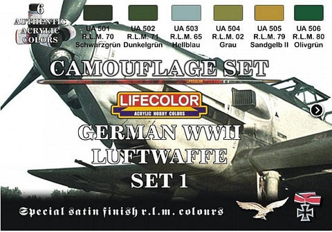 Lifecolor Acrylic German WWII Luftwaffe #1 Camouflage Acrylic Set #1 (6 22ml Bottles)