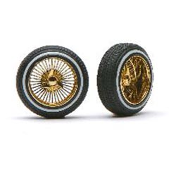Pegasus Hobbies Cars 1/24-1/25 Deep Dz's Gold Rims w/Whitewall Tires (4)