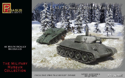 Pegasus Military 1/72 T34/76 Soviet Battle Tank (2) Snap Kit