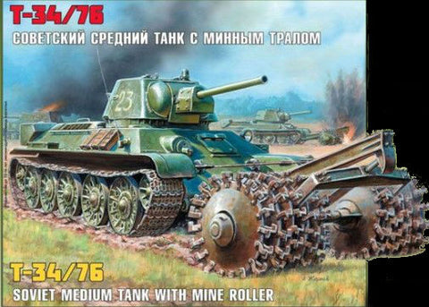 Zvezda Military 1/35 Soviet T34/76 Medium Tank w/Mine Roller Kit