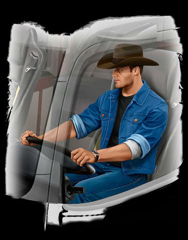 Master Box Cars 1/24 Mike Barrington Trucker Sitting wearing Cowboy Hat & Denim Jacket Kit