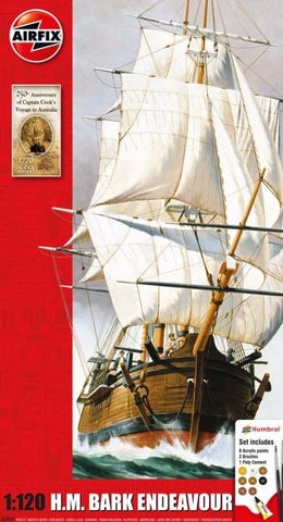 Airfix Ship Models 1/120 HMS Bark Endeavour Sailing Ship & Captain Cook 250th Anniversary Gift Set w/Paint & Glue