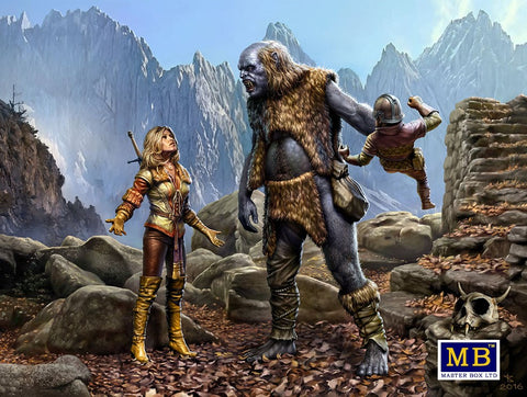 Master Box Ltd 1/24 World of Fantasy: Female Warrior & Giant Holding Gnome (3)