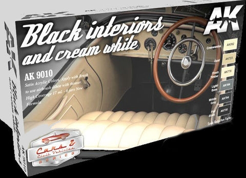 AK Interactive Cars & Civil Vehicles Series: Black & Cream White Interiors Acrylic Paint Set (6 Colors) 17ml Bottles