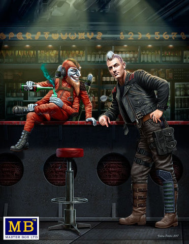 Master Box Sci-Fi 1/24 At the Edge of the Universe: Galactic Sheriff Leaning on Bar & Four-Armed Joker Creature Sitting on Bar Section Kit