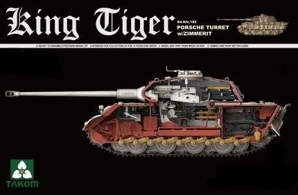 Takom 1/35 WWII German King Tiger SdKfz 182 Porsche Turret Heavy Tank w/Zimmerit & Interior Kit