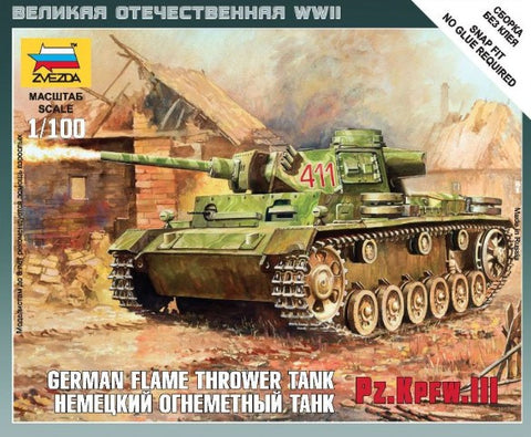 Zvezda Military 1/100 PzKpfw III Flamethrower Tank Snap Kit