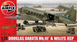 Airfix Aircraft 1/72 Douglas Dakota Mk III Military Transport Aircraft w/Willys Jeep New Tool Kit