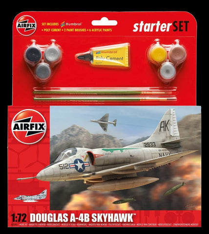 Airfix Aircraft 1/72 A4 Skyhawk Fighter Medium Starter Set w/Paint & Glue Kit