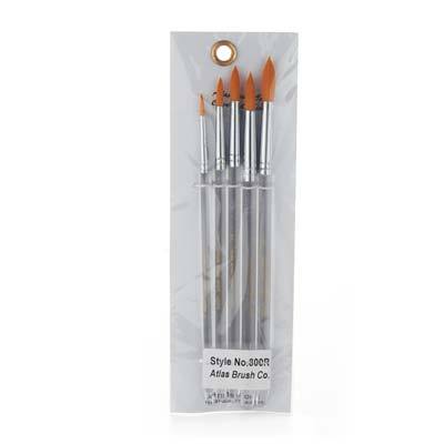 Atlas Brush Co. 5 Piece 0,1,10/0 Round Taklon Brush Set