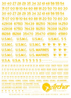 Archer Fine Transfers 1/35 US Vehicle Registration Codes (Yellow Non-Stencil)