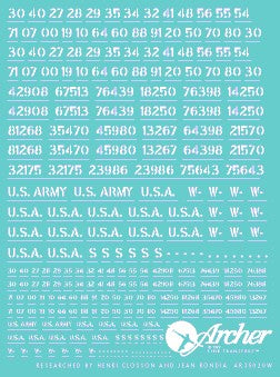 Archer Fine Transfers 1/35 US Vehicle Registration Codes (White Stencil)