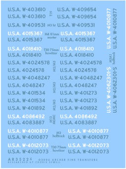 Archer Fine Transfers 1/35 M2/M3 & Variant Halftrack Registration Codes