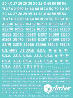 Archer Fine Transfers 1/72-1/76 US Vehicle Registration Codes (White Non-Stencil)