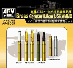 AFV Club Military 1/48 German 8.8cm L/56 Ammo Shells for Flak 18/36/37 & Tiger I (Brass) Kit