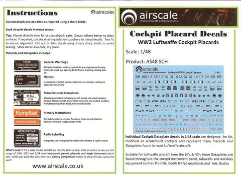 Airscale Details 1/48 WWII Luftwaffe Cockpit Placards & Dataplates (Decal)