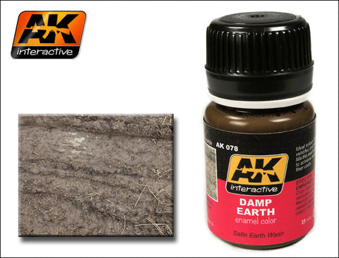 AK Interactive Damp Earth Satin Wash Enamel Paint 35ml Bottle