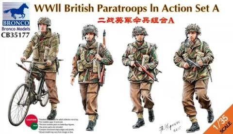 Bronco Military 1/35 WWII British Paratroops in Action Set A (4) w/Bicycle Kit