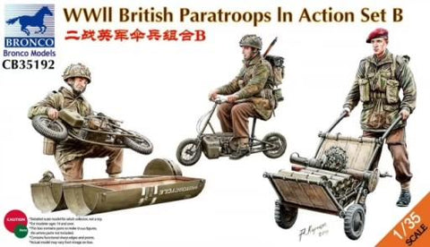 Bronco Military 1/35 WWII British Paratroopers in Action Set B (3) w/Motor Bikes & Cart Kit