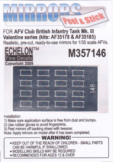 Echelon Decals 1/35 British Mk III Valentine Infantry Tank Mirrors for AFV (Peel & Stick)