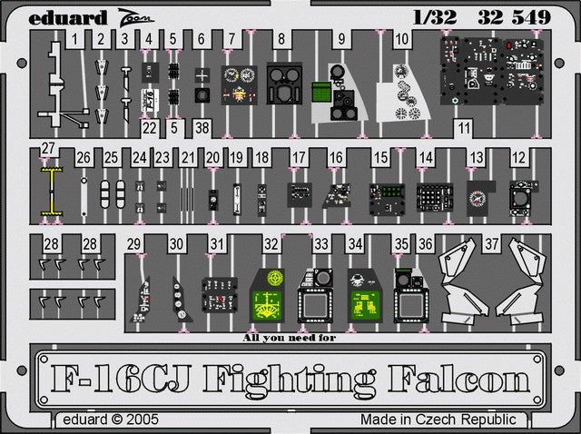 Eduard Details 1/32 Aircraft- F16CJ Interior for ACY (Painted)