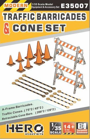 Hero Hobby 1/35 Modern Traffic Barricades (2), Cones (8) & Cone Bars (8)	Kit