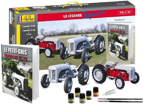 Heller Model Cars 1/24 Ferguson TS20 & FF30 Farm Tractors w/Paint, Glue & Ferguson History Book-French 60th Anniversary Ltd. Re-Edition Kit