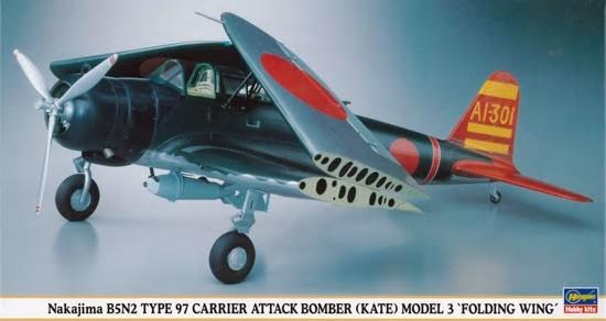 Hasegawa Aircraft 1/48 Nakajima B5n2 Type 97 Kate Model 3 Folding Wing Japanese Attack Bomber (Ltd Edition) Kit