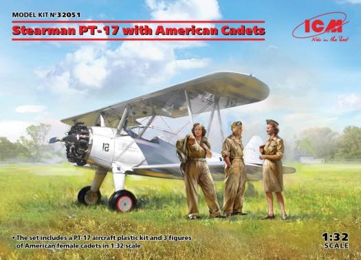 ICM Aircraft 1/32 Stearman PT17 BiPlane w/3 Newly Tooled American Cadets Kit