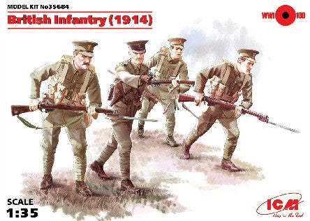 ICM Military 1/35 WWI British Infantry (4) w/Weapons 1914 Kit