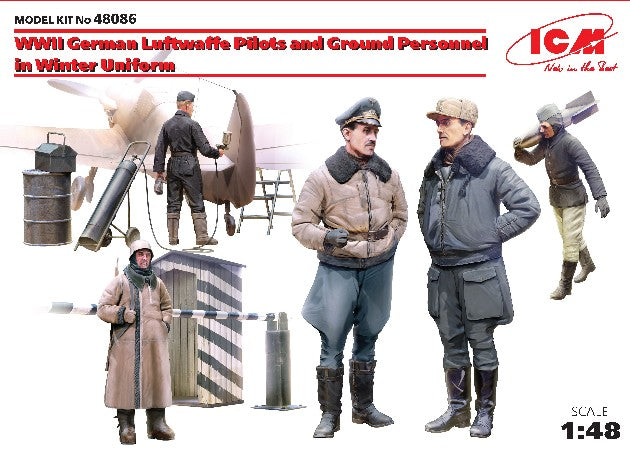 ICM Military 1/48 WWII German Luftwaffe Pilots & Ground Personnel Winter Uniforms (5) Kit