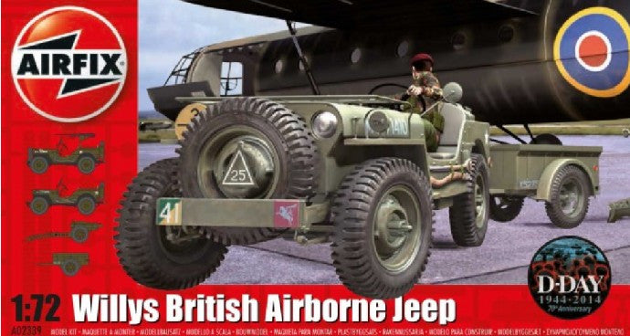 Airfix Military 1/72 Willys British Airborne Jeep, Trailer & 75mm Howitzer M1 Gun D-Day Kit