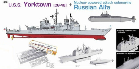 Dragon Model Ships 1/350 USS Yorktown CG48 Cruiser & Alfa Russian Nuclear Submarine Kit