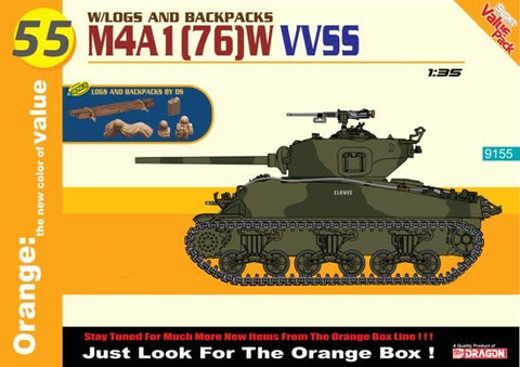 Cyber-Hobby 1/35 M4A1(76)W VVSS Tank w/Logs & Backpacks Orange Box Kit