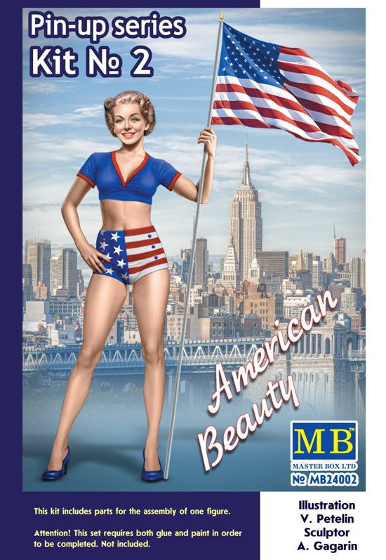 Master Box Ltd 1/24 Betty American Beauty Pin-Up Girl Standing Holding American Flag Kit