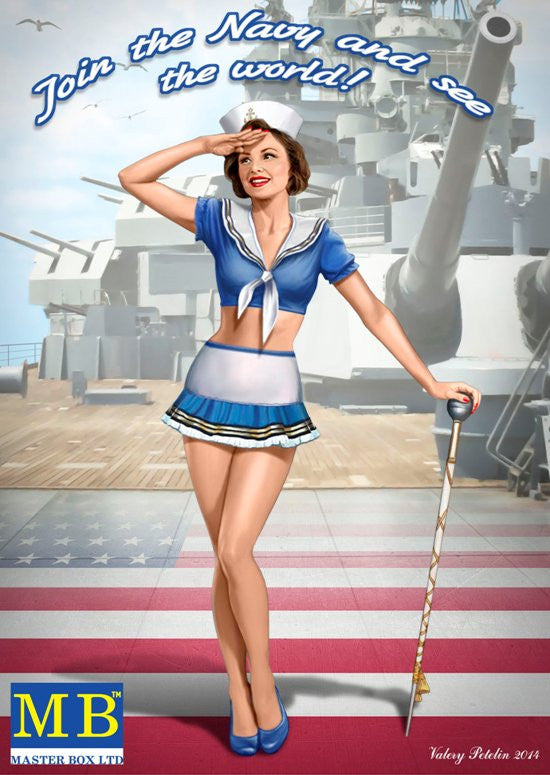 Master Box Ltd 1/24 Suzie USN Pin-Up Girl Standing Holding Performer Cane Saluting Kit