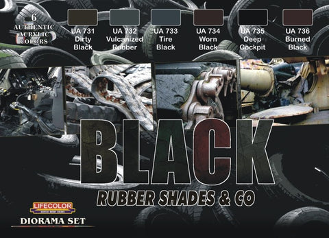 Lifecolor Acrylic Black Rubber Shades Diorama Acrylic Set (6 22ml Bottles)