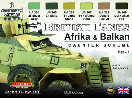Lifecolor Acrylic British WWII Tanks Afrika & Balkan Caunter Scheme #1 Acrylic Set