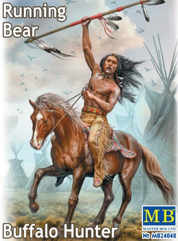 Master Box 1/24 Running Bear Buffalo Hunter Indian Holding Spear Riding Horse Kit