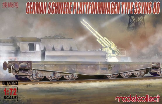ModelCollect Military 1/72 WWII German Schwerer Platformwagonype SSYMS 80 Railway Car w/Rail Section Kit