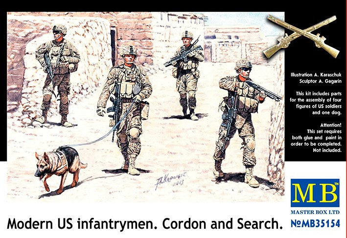 Master Box Ltd 1/35 Modern US Infantry Cordon & Search (4) w/Special Dog Kit
