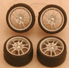 Pegasus Hobbies Cars 1/24-1/25 Silver M5's Rims w/Tires for Import Cars (4)