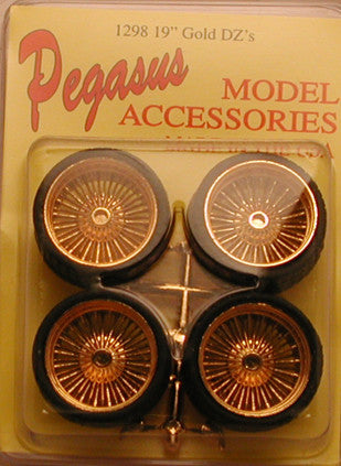 Pegasus Hobbies Cars 1/24-1/25 Dz's 19" Gold Rims w/Low Profile Tires (4)