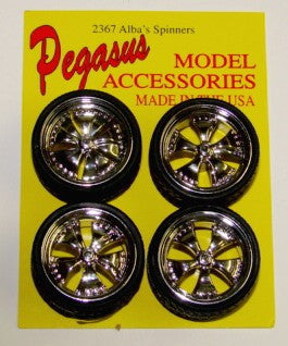 Pegasus Hobbies Cars 1/24-1/25 Alba's Chrome Spinning Centers Rims w/Tires (4)