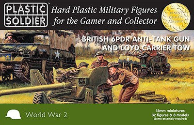 Plastic Soldier 15mm WWII British 6-Pdr Anti-Tank Gun (4), Loyd Carrier Tow (4) & Crew (32) Kit