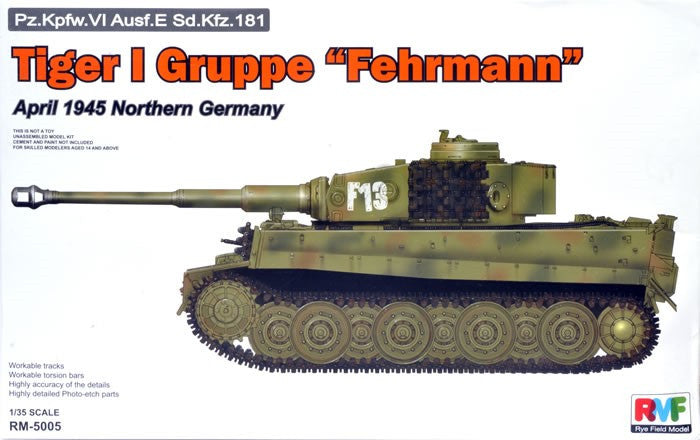 Rye Field 1/35 Tiger I Gruppe Fehrmann PzKpfw VI Ausf E SdKfz 181 Tank Apr. 1945 Northern Germany Kit